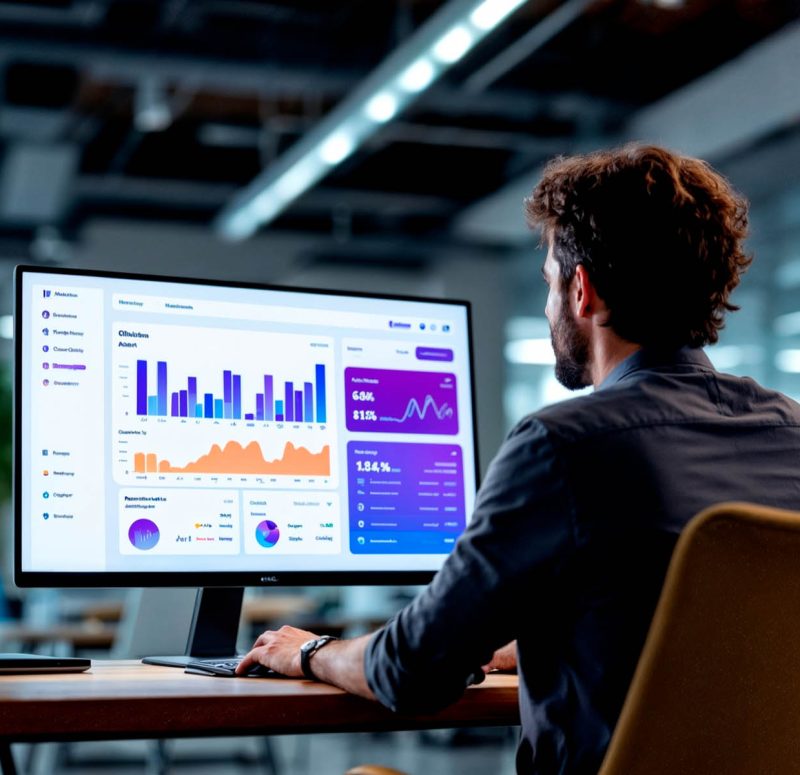 developer at dashboard Fintech engineer launching code via CI/CD